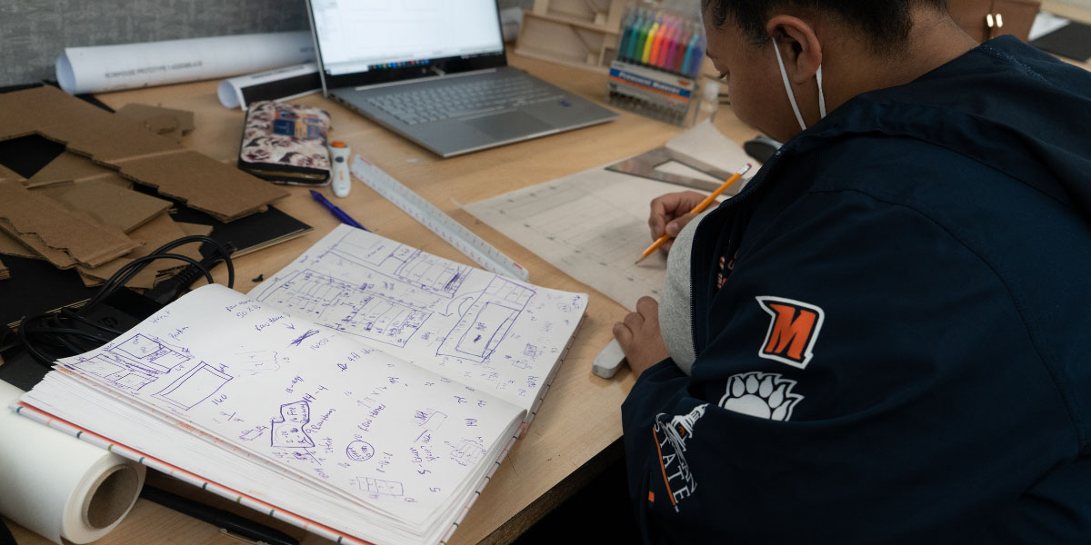 student designing